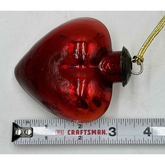 Vtg Kugel Ornament‎ Midwest Red Glass Heart Shaped 3.5" Germany Christmas Core - Picture 7 of 8